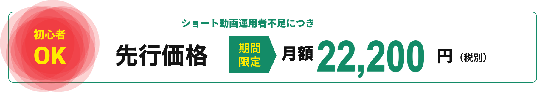 初心者OK ショート動画運用者不足につき期間限定 月額22,200円(税別)