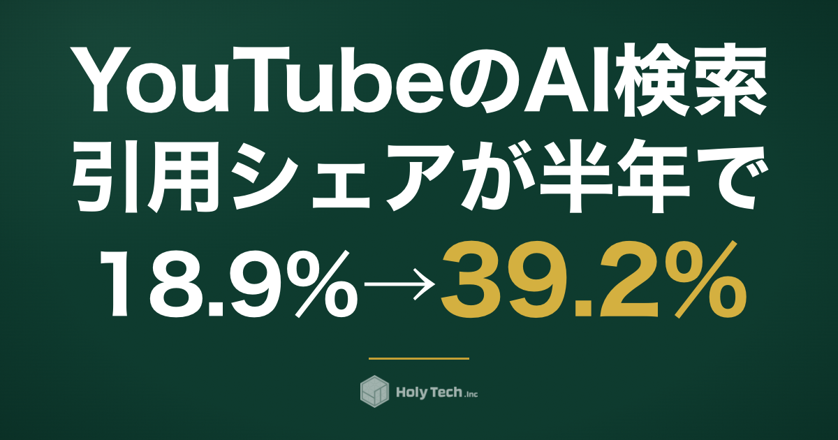 【2026年6月最新】YouTubeのAI検索citation引用シェアが半年で18.9%→39.2%──「AI引用される側」に回る citation獲得型VSEO 5ステップを運用代行250社のプロが完全公開